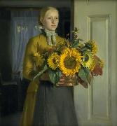 Michael Ancher Pigen med solsikkerne oil painting